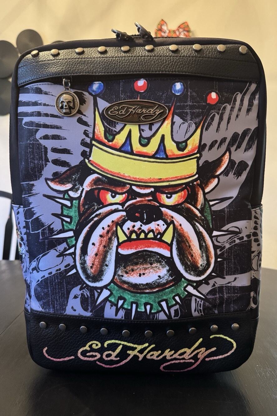 Ed Hardy By Christian Audigier Bulldog King Tattoo Backpack Studded NWT